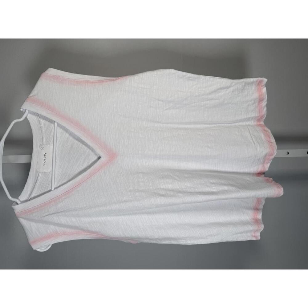 NWT Six/Fifty Women’s White Sleeveless V-Neck Tank Top Pink Trim Size XL - Picture 2 of 6